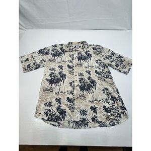 Boca Classics Hawaiian Shirt Mens XL Beige Blue Palm Tree Sailboat‎ Cotton/Rayon